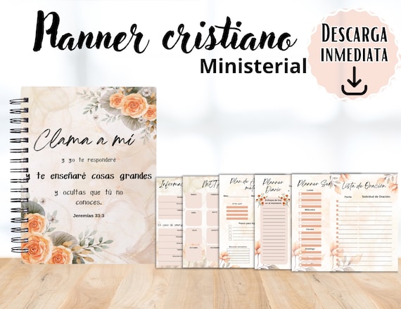 Planner cristiano, Planificador Cristiano sin Fecha en Español, Planner Ministerial, Planificador para Lideres de Iglesia,Notas de Sermón
