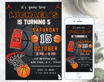 Faire-part de basket-ball pour fête d'anniversaire de sport, faire-part d'anniversaire de basket-ball, panier d'invitation modèle modifiable imprimable, téléchargement immédiat sur toile