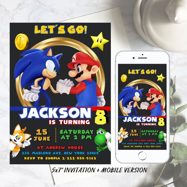 Sonic & Mario Birthday Invitation, Double Theme Invite, Mario Birthday Invitation, Sonic Invitation, Dual Invite, Editable Printable Canva