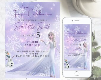 Bewerkbare Frozen verjaardagsuitnodiging sjabloon, prinses Elsa Girl Evite, digitale verjaardagsfeestje uitnodigen voor meisjes, afdrukbare Instant Download