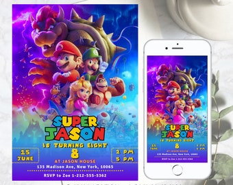 Mario Bros Invitation, Super Mario Birthday Invitation, Super Brothers Boy Invite, The Super Mario Bros Movie, Video Game, Editable Canva