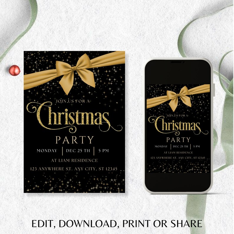 Editable Christmas Party Invitation, Christmas Party Invitation ...