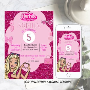 Fashion Doll Party Invitation, Barbie Girl Party Invite, Girls Birthday Invite, Doll Birthday Invitation, Pink Barbie Birthday Invitation