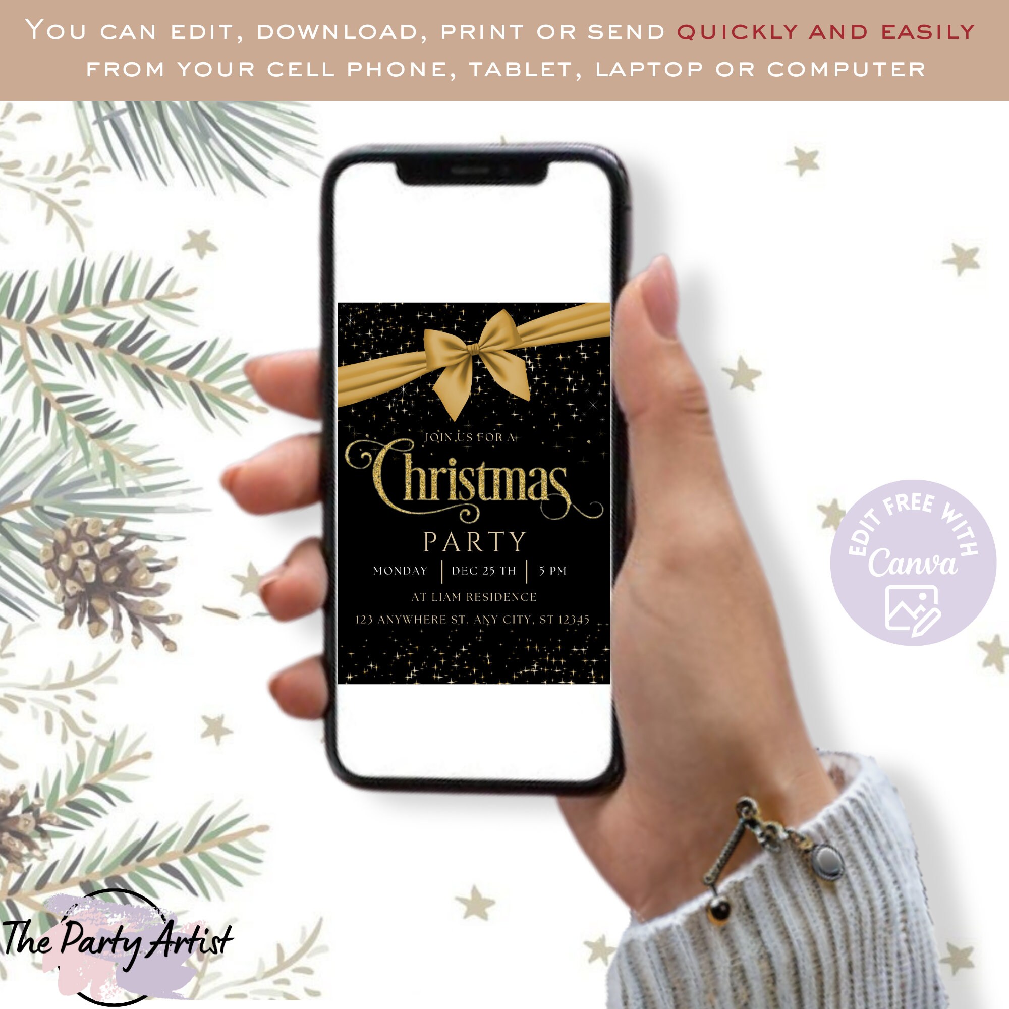 Editable Christmas Party Invitation, Christmas Party Invitation ...