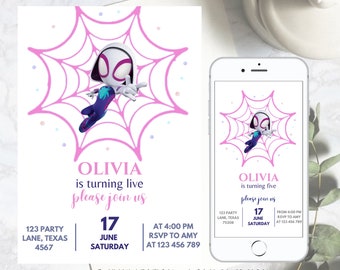 Invitation d'anniversaire araignée fantôme fille Spidey et ses incroyables amis invitent Gwen Stacy Invitation de fête d'anniversaire MODIFIABLE téléchargement immédiat