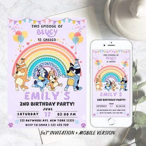 Editable Girls Bluey Birthday Invitation, Blue Dog Invitation, Puppies Party Invitation, Puppy Girls Theme, Bluey Printable Template Canva