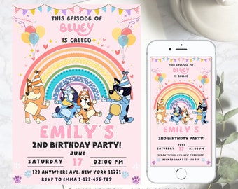 Girls Bluey Birthday Invitation, Blue dog Invitation, Bluey Girl Invite,  Bluey Girls Birthday Party evite Editable Printable Template Canva