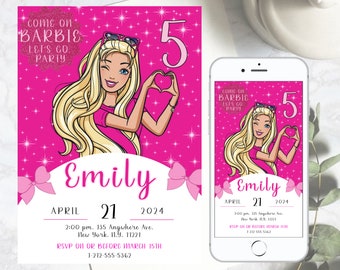 Fashion Doll Party Invitation, Barbie Girl Party Invite, Girls Birthday Invite, Doll Birthday Invitation, Pink Barbie Birthday Invitation