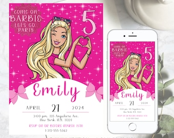 Fashion Doll Party Invitation, Barbie Girl Party Invite, Girls Birthday Invite, Doll Birthday Invitation, Pink Barbie Birthday Invitation