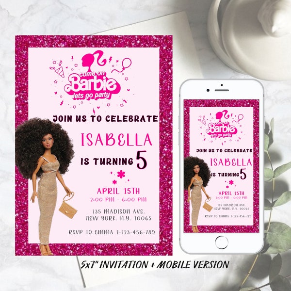 Fashion Doll Birthday Party Invitation, Barbie Girl Invite, Girls Birthday Invite, Doll Party Invite, Hot Pink Barbie Birthday Invitation