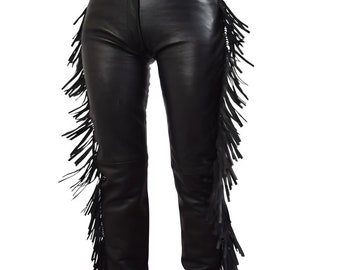 Handmade Leather Fringe Pants | High Waist Western Style