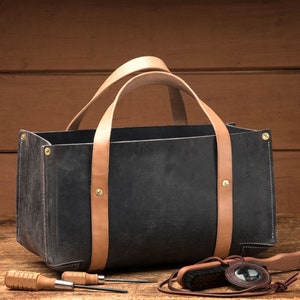 Personalised Leather Log carrier, Monogrammed Leather firewood tote, Fire place Decor, Fire wood carrier, Chimney Wood Carrier. Handmade