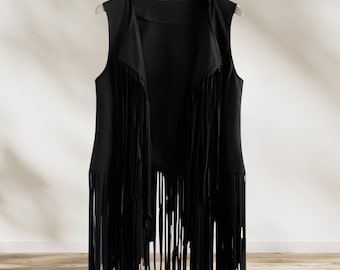 Handmade Leather Fringe Vest, 70s Boho Chic, Western Style