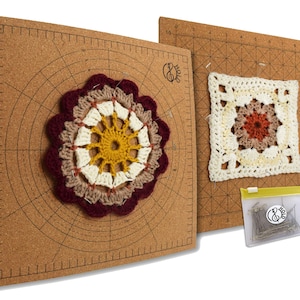 Eco-friendly Crochet Blocking Board 12&quot;x12&quot; Double-Sided, with Grids and Guides for precision with all Shapes and Sizes, includes 50 Pins