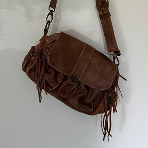 Vintage Roots Brown Leather Shoulder Bag Crossbody Bag or Handbag Option. Unisex Fringed Leather and Brass Purse Bag. Made in Canada. Etsy