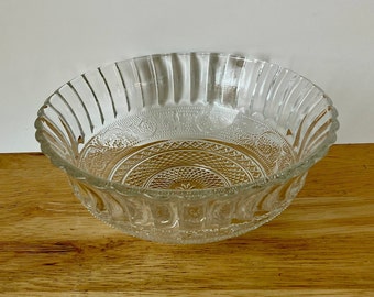 Glass serving bowl, desserts, salad, decor KIG, Indonesia, Fleur de Lis pattern,  MCM 1960's.