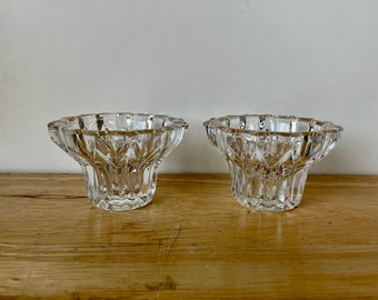 Crystal candle holders, candlestick taper candle holder. Pair of clear glass, holiday entertaining, fancy dining, crystal collection.