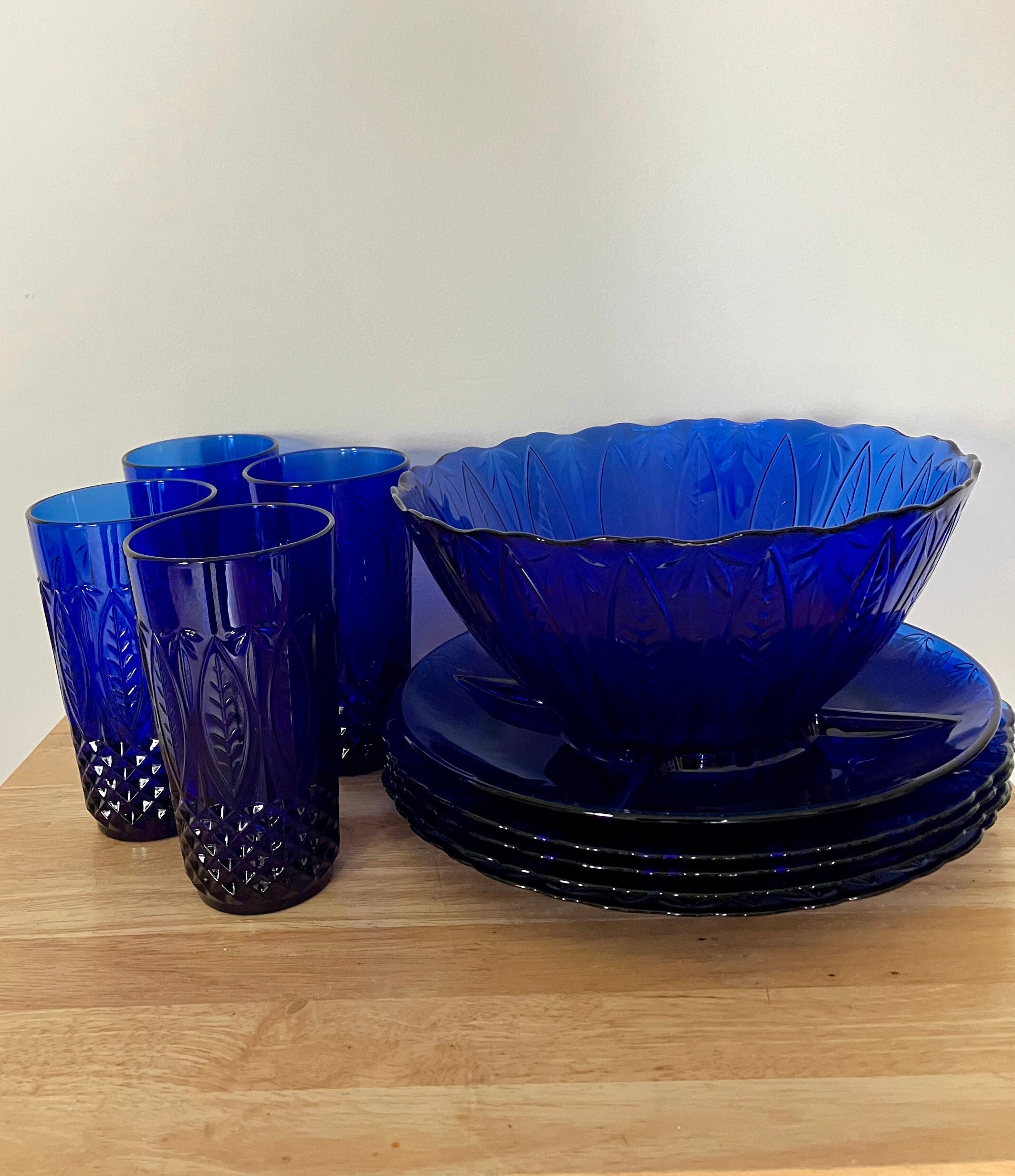 Avon Royal Sapphire Blue Glass Plate Set Charger Plates Cobalt