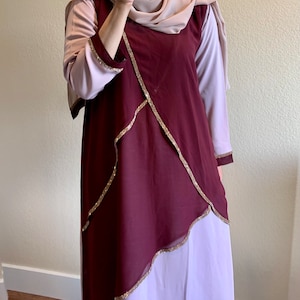 Red Abaya with Hijab: Gold Lace Pink Abaya for Women khimar set