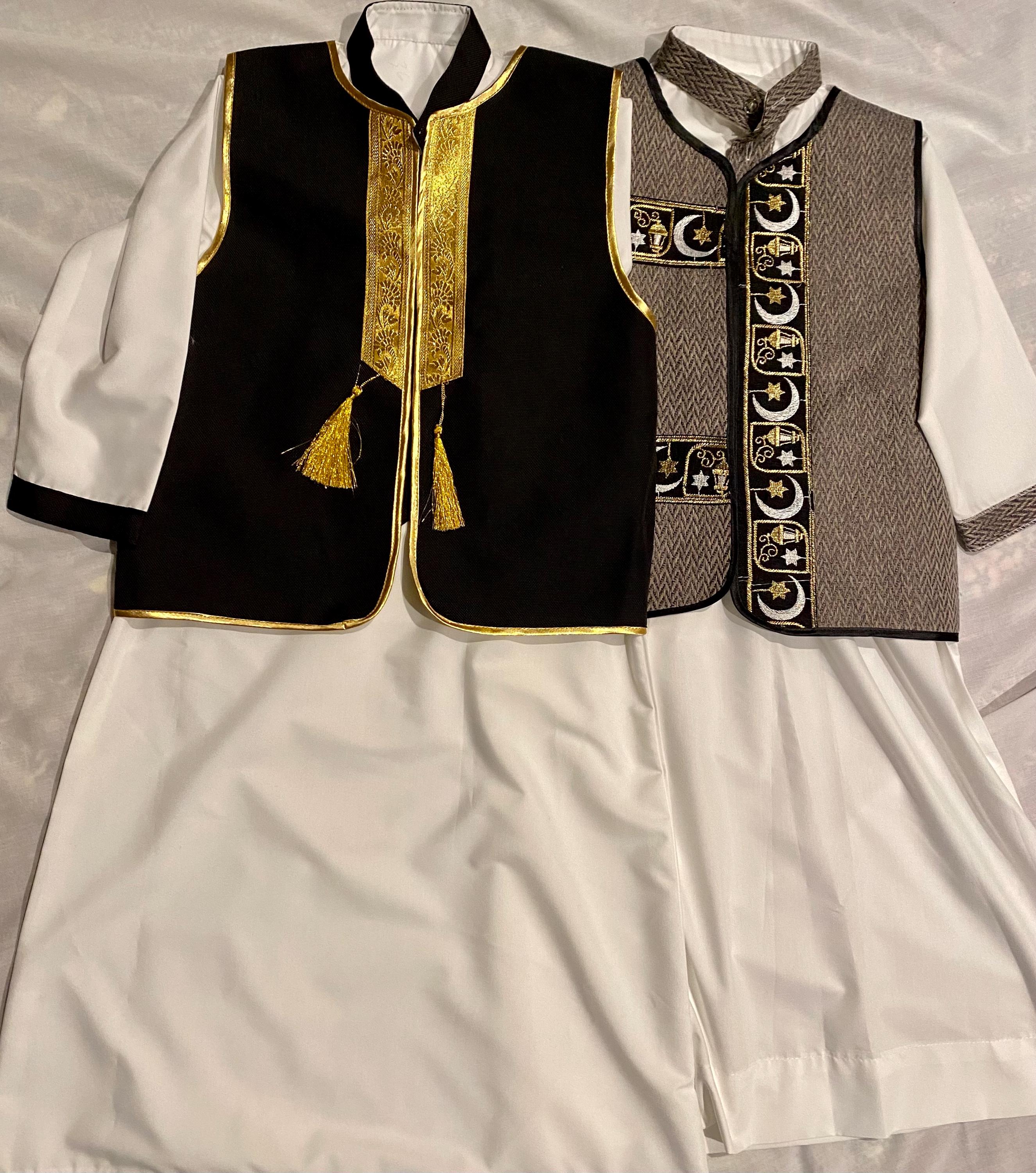 Kids Thobe White Thobe Boys for Eid with Matching Vest, Cap & Bag - Baby Jilbab 9 Months to 7 Years