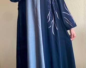 4 Piece Abaya Blue with Hijab for Women Khimar Jilbab Nida Abaya Wedding Party Embroidered Abaya Plus Size Open Abaya with Hijab