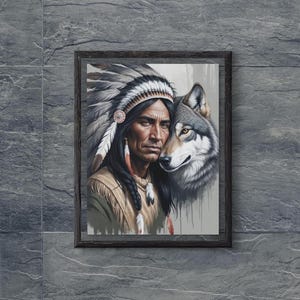 Indigenous Digital Wall Art, Wolf Lovers Print, Traditional Wall Hanging, Spiritual Animal Decor, Office Decor, Housewarming Gift