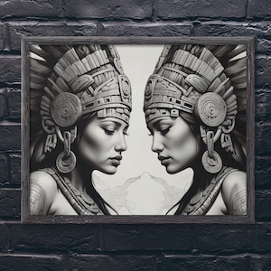 Aztec Princess Digital Art: Black and White Minimalist Decor (Instant Download)
