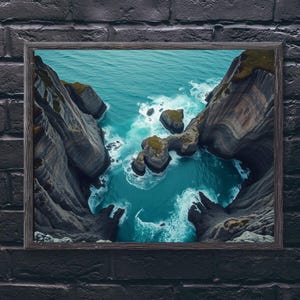 Ocean Cliff Aerial Art Print: Coastal Landscape Decor (Digital Download)