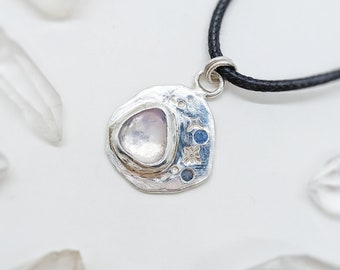 Celestial Lavender Moon Quartz and Sapphire Silver Necklace