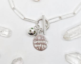Granny Smith Handmade Apple Bracelet with Natural Sapphires