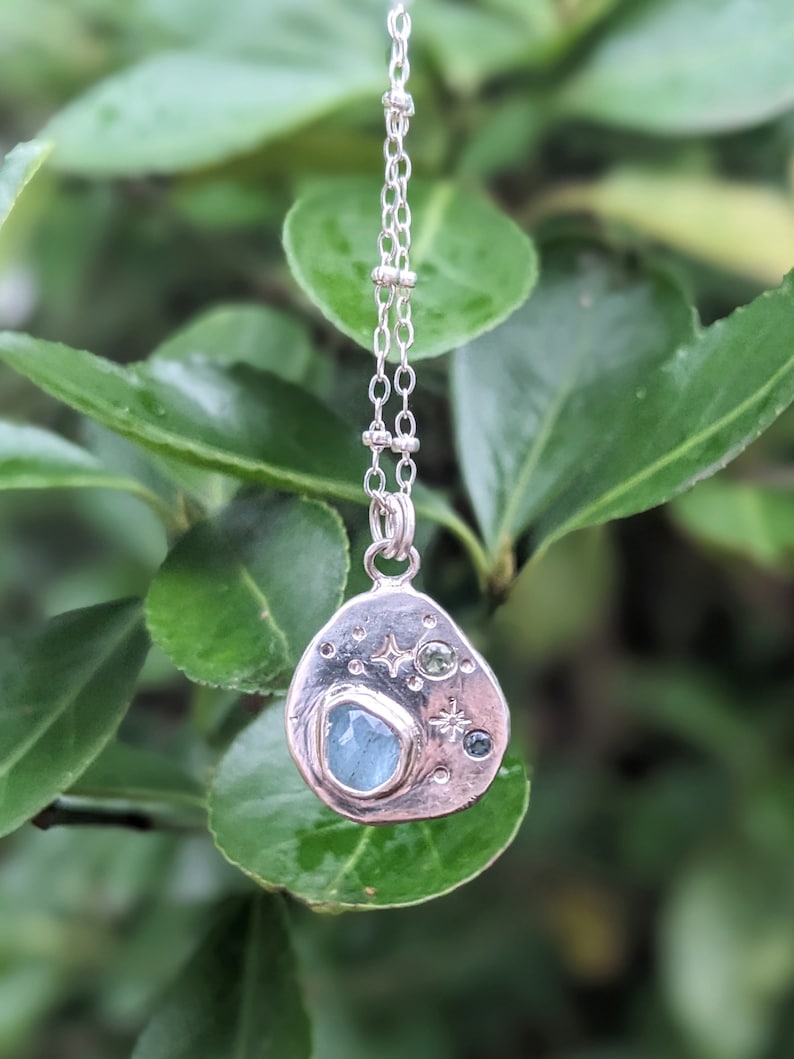 Cosmic Aquamarine and Sapphire Pendant Necklace - Etsy
