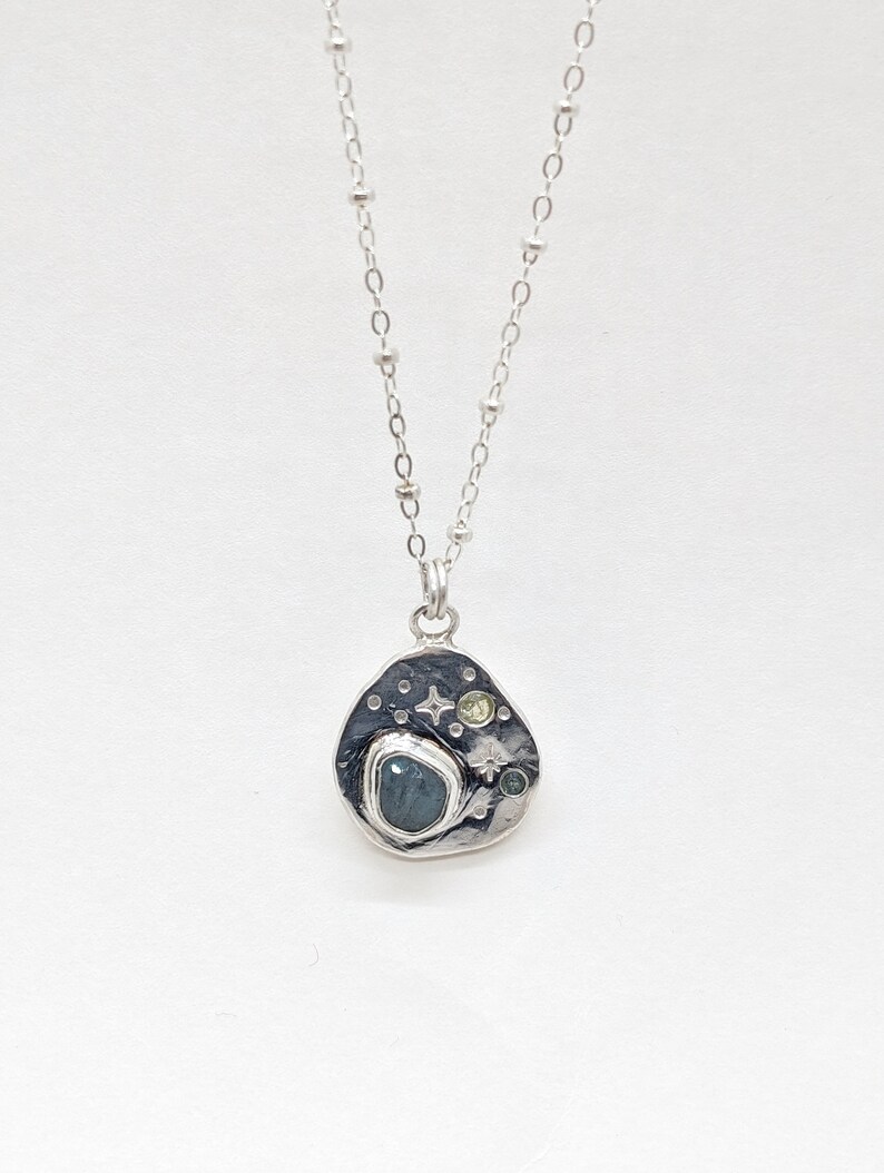 Cosmic Aquamarine and Sapphire Pendant Necklace - Etsy