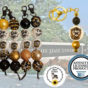 FHSU Beaded Keychain, Fort Hays State University, Hays Tigers, Staff Gift, Student Gift, Faculty Gift, Fan Gift, Tiger Keychain Bild 1