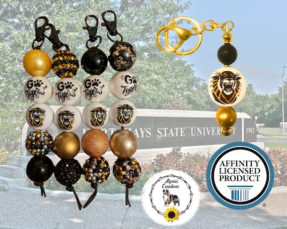 FHSU Beaded Keychain, Fort Hays State University, Hays Tigers, Staff Gift, Student Gift, Faculty Gift, Fan Gift, Tiger Keychain