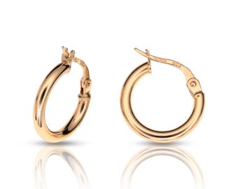 Pendientes de aro de oro macizo de 18 quilates, 2 x 10 mm