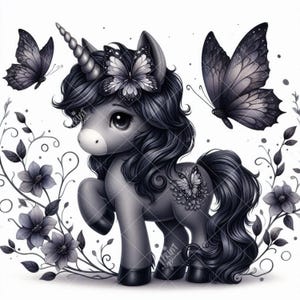 Gothic Butterfly Unicorn Clipart Bundle, Spooky Unicorn Set, JPG, Watercolor Halloween Clipart, Gothic Fairy Tale, Instant Download,