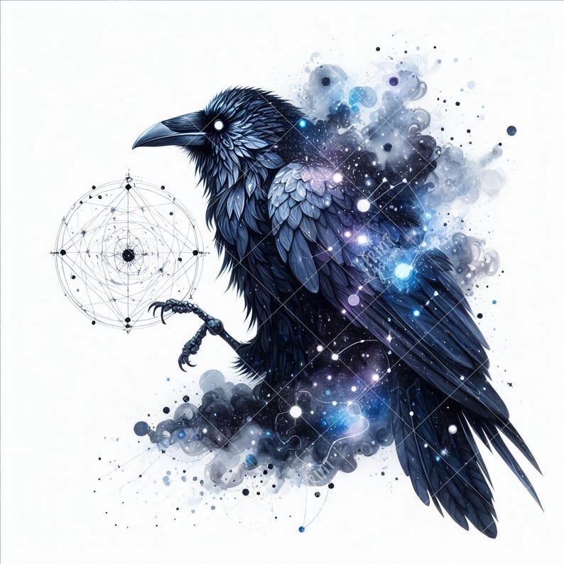 Cosmic Raven Halloween Clipart Bundle, Celestial Raven JPG, Moon and ...