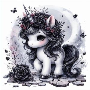 Gothic Unicorn Clipart Bundle, Dark Fantasy Unicorn, JPG, Mystical Black Unicorn, Halloween Magic Creature Clip Art JPEG, Instant Download