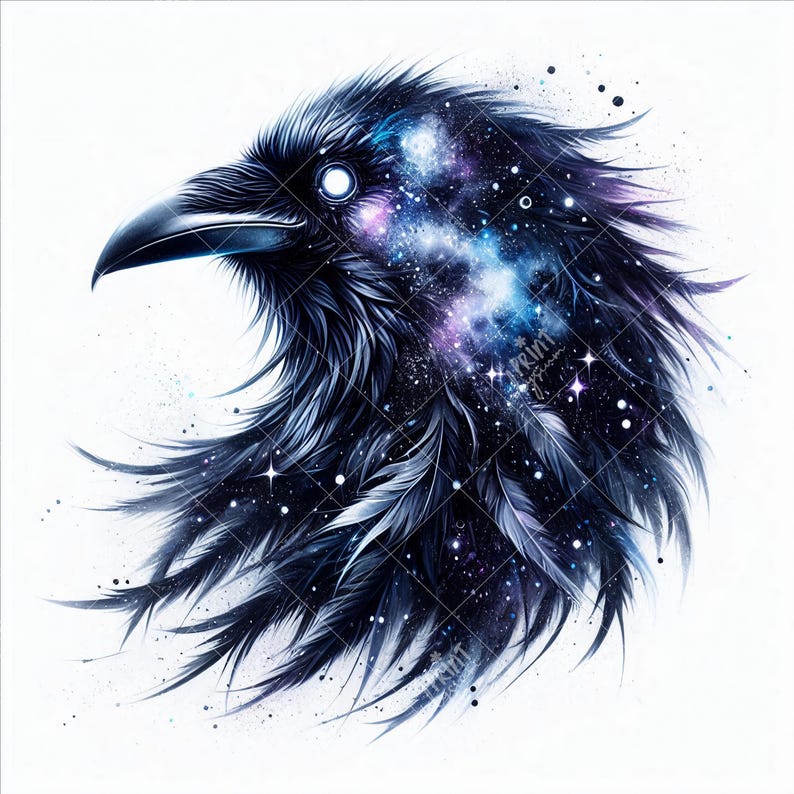 Cosmic Raven Halloween Clipart Bundle, Celestial Raven JPG, Moon and ...