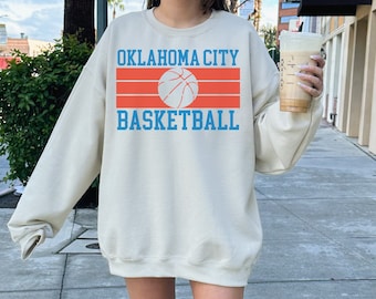 Vintage Oklahoma City Basketball Sweatshirt Thunder Basketball Crewneck Retro Thunder Shirt Gift Basketball Fan Oklahoma City Thunder Gift