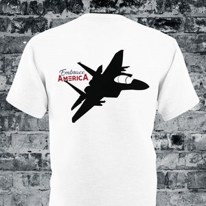 Patriotic Fighter Jet T-Shirt For American Patriot Gift for Military Service First Responder Tee America T Shirt Red White Blue Made in USA