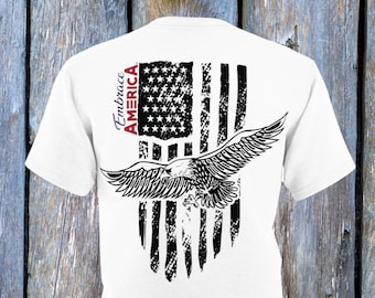 Patriotic Eagle Flag T-Shirt For American Patriot Gift for Military Service First Responder Tee America T Shirt Red White Blue Made in USA