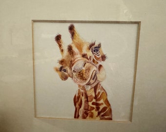 Giraffen Umarmung - gerahmtes Aquarellbild von Brittany Lyon