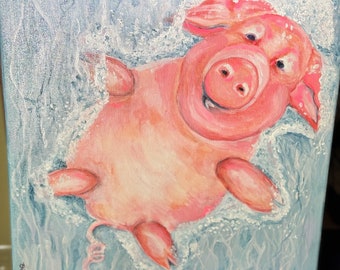 Cochon joyeux - peinture acrylique originale 14 x 14 par Brittany Lyon, sans cadre