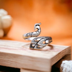 Bunter Pfau Ring verstellbar japanischer ring, verstellbar, versilberter ring, kunstvoller goldring, eleganz, geschenkidee, mond Silver 1