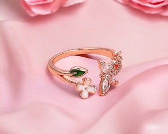 Niedlicher japanischer Blumen Schmetterling Ring | verstellbarer japanischer Ring, verstellbar, Blumen Ring, japanische Blume kunstvoll, begabte Ringe, Geschenk