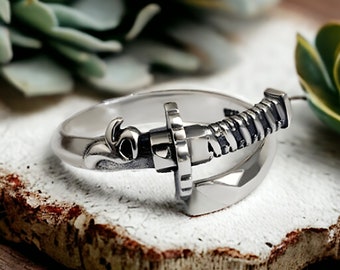 Betoverende Katana-zwaardring | verstelbare ring, zilveren schmuck, verstellbar, verzilverde ring, Japanse kunstzinnig, Japanse elegantie, geschenk