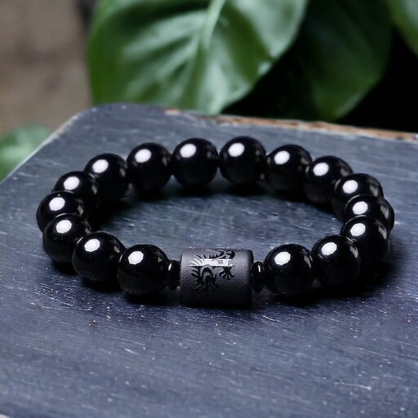 Bracelet élégant de perles d'obsidienne | brassard filigranes, brassard schlichtes, japonais artistique, tradition japonaise, spirituell, kleines geschenk