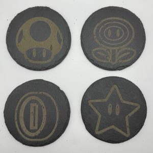 Super Mario Bros. Power Up Items Inspired Slate Coasters