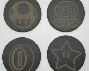 Super Mario Bros. Power Up Items Inspired Slate Coasters